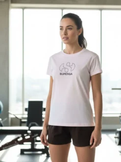Superga Completo corto da donna in cotone con logo - rosa