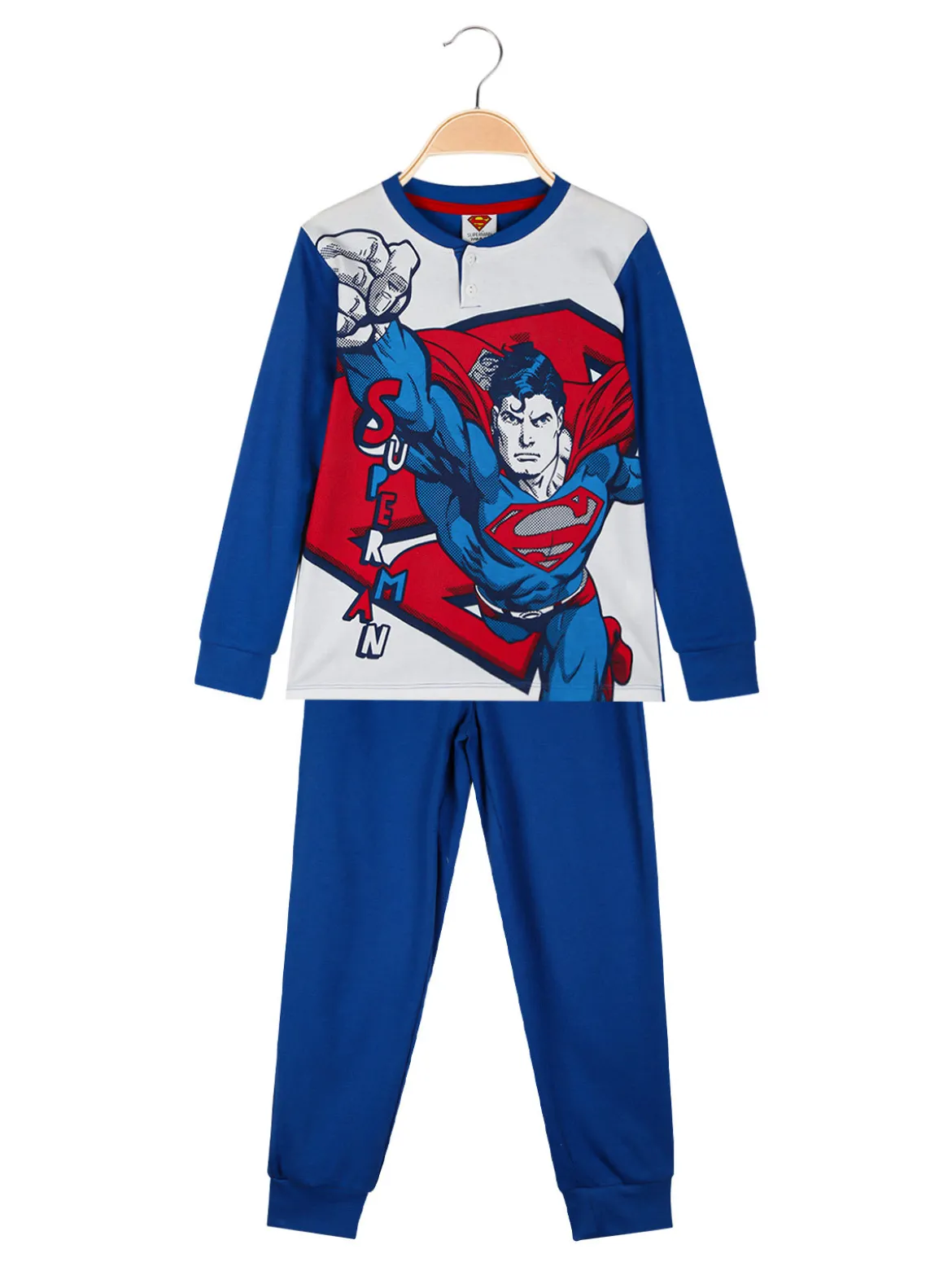 Superman Pigiama lungo da bambino in cotone interlock - blu