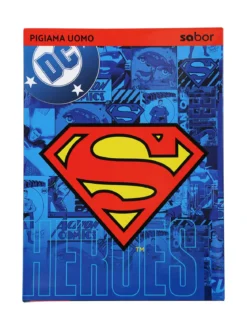 Superman Pigiama lungo da uomo in cotone con pantaloni a quadri - grigio