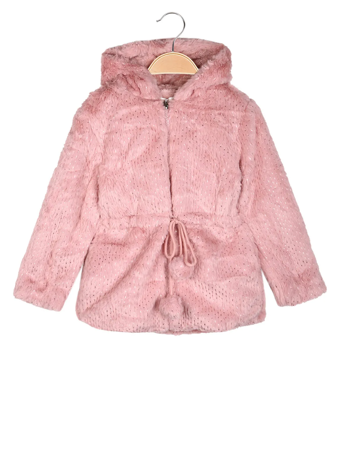 Sweet Junior Cappotto da bambina in ecopelliccia con cappuccio e zip - rosa