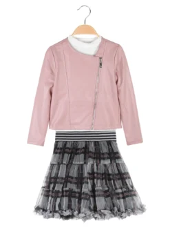 Sweet Junior Completo da bambina 3 pezzi con gonna e giacca in ecopelle