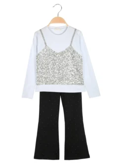 Sweet Junior Completo elegante da bambina con paillettes e pantaloni a zampa - bianco
