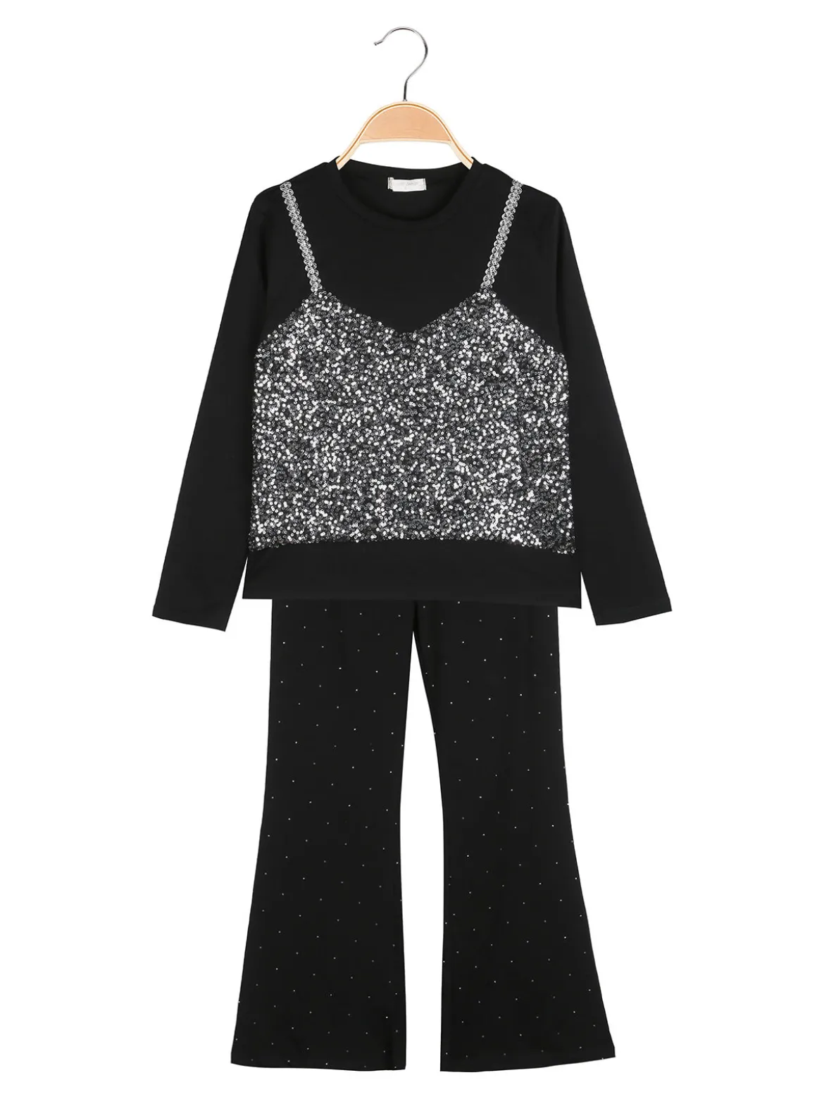 Sweet Junior Completo elegante da bambina con paillettes e pantaloni a zampa - nero