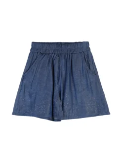 Sweet Junior Completo 2 pezzi corto da bambina con t-shirt cropped e shorts con micro borchie - azzurro