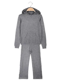 Sweet Junior Completo 2 pezzi da bambina in maglia con cappuccio e pantaloni a zampa