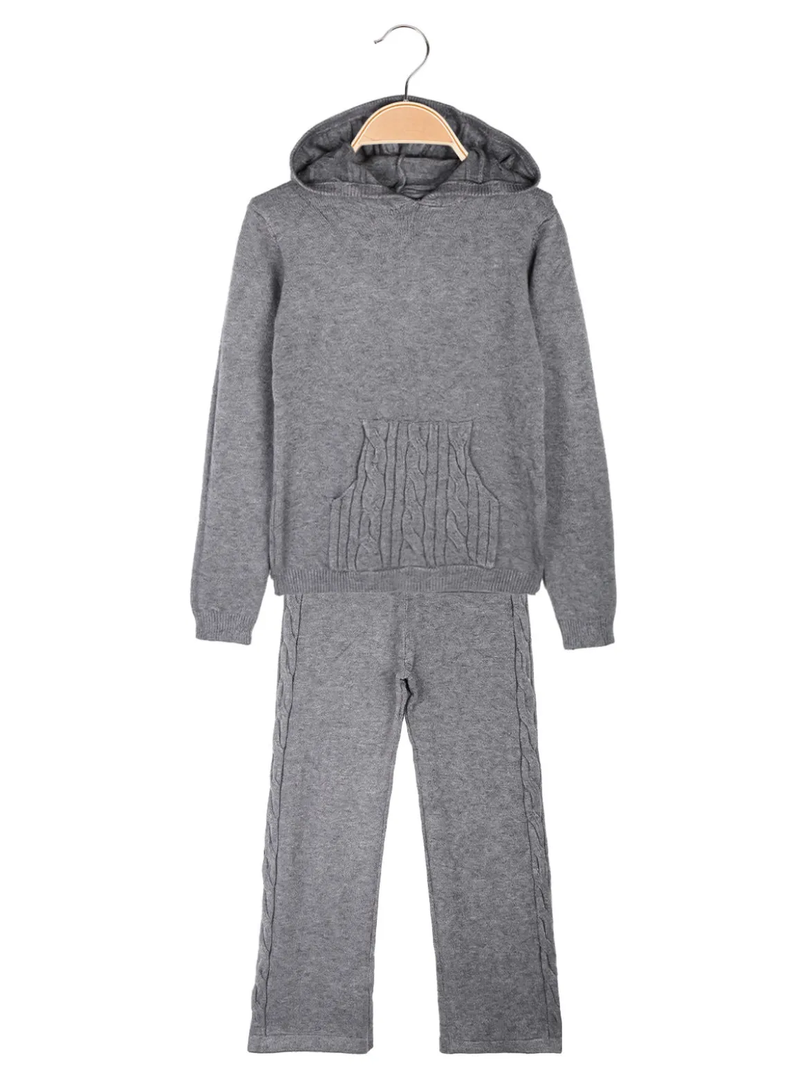 Sweet Junior Completo 2 pezzi da bambina in maglia con cappuccio e pantaloni a zampa