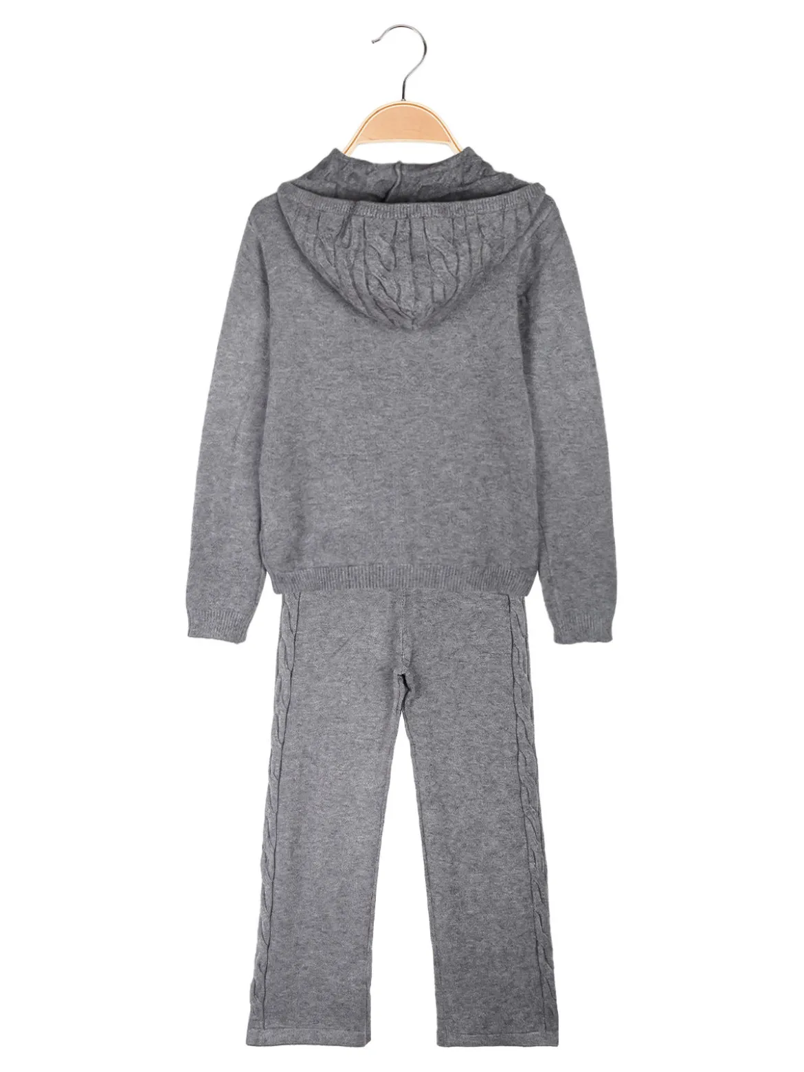 Sweet Junior Completo 2 pezzi da bambina in maglia con cappuccio e pantaloni a zampa
