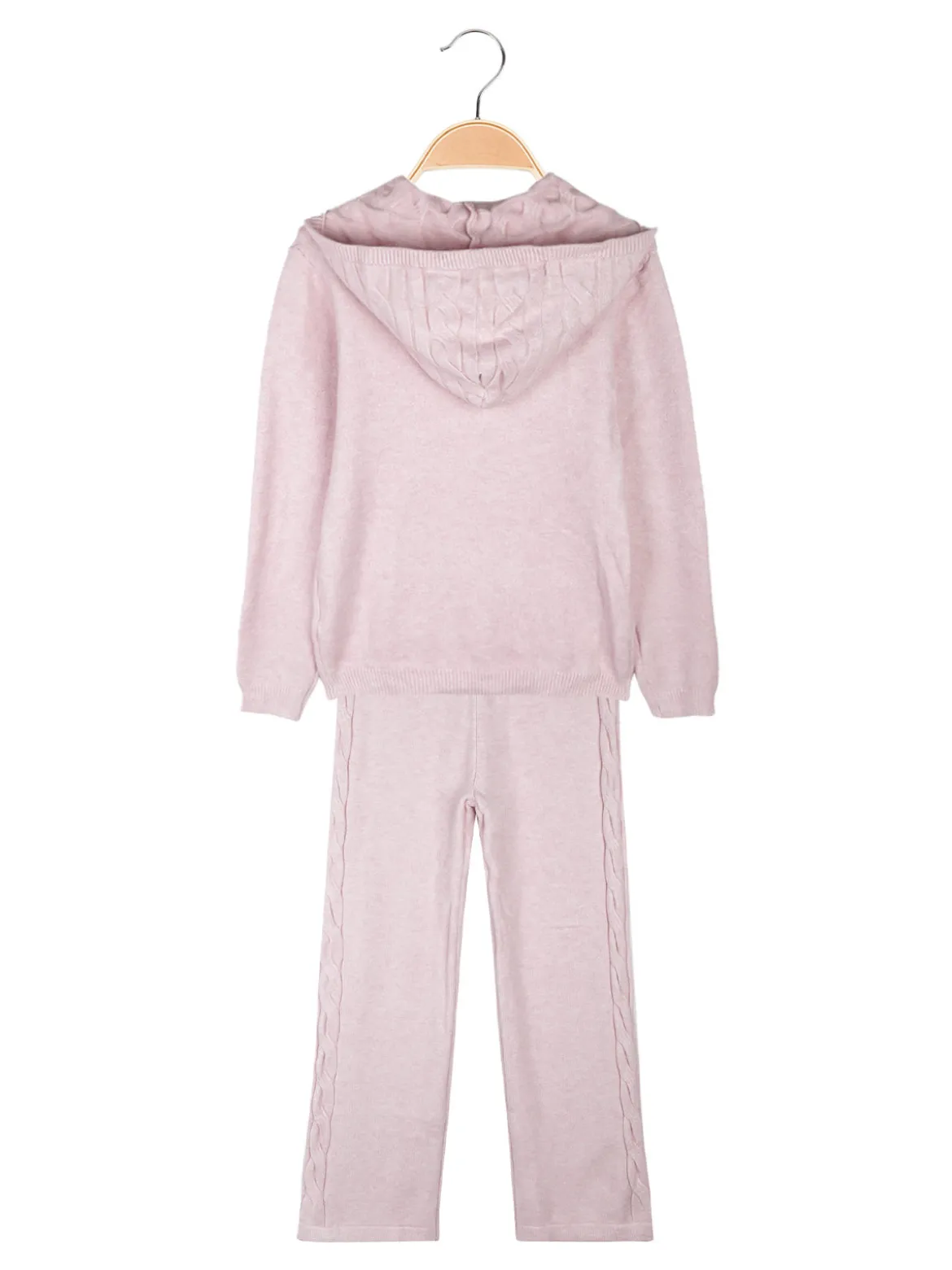 Sweet Junior Completo 2 pezzi da bambina in maglia con cappuccio e pantaloni a zampa