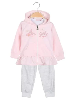 Sweet Junior Completo 3 pezzi da neonata con cappuccio e zip - rosa