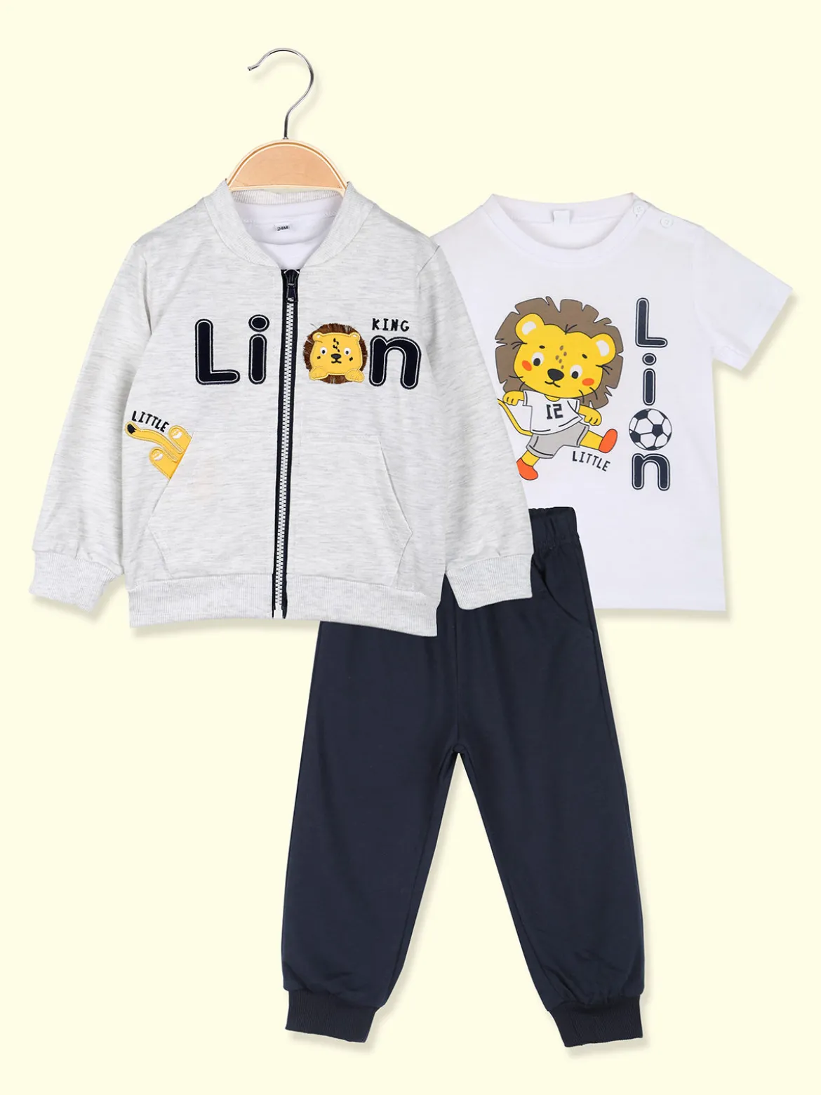 Sweet Junior Completo 3 pezzi da neonato con chiusura zip - grigio chiaro
