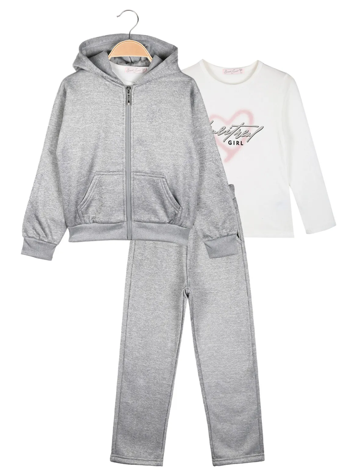 Sweet Junior Completo tuta 3 pezzi da bambina con cappuccio e zip - grigio