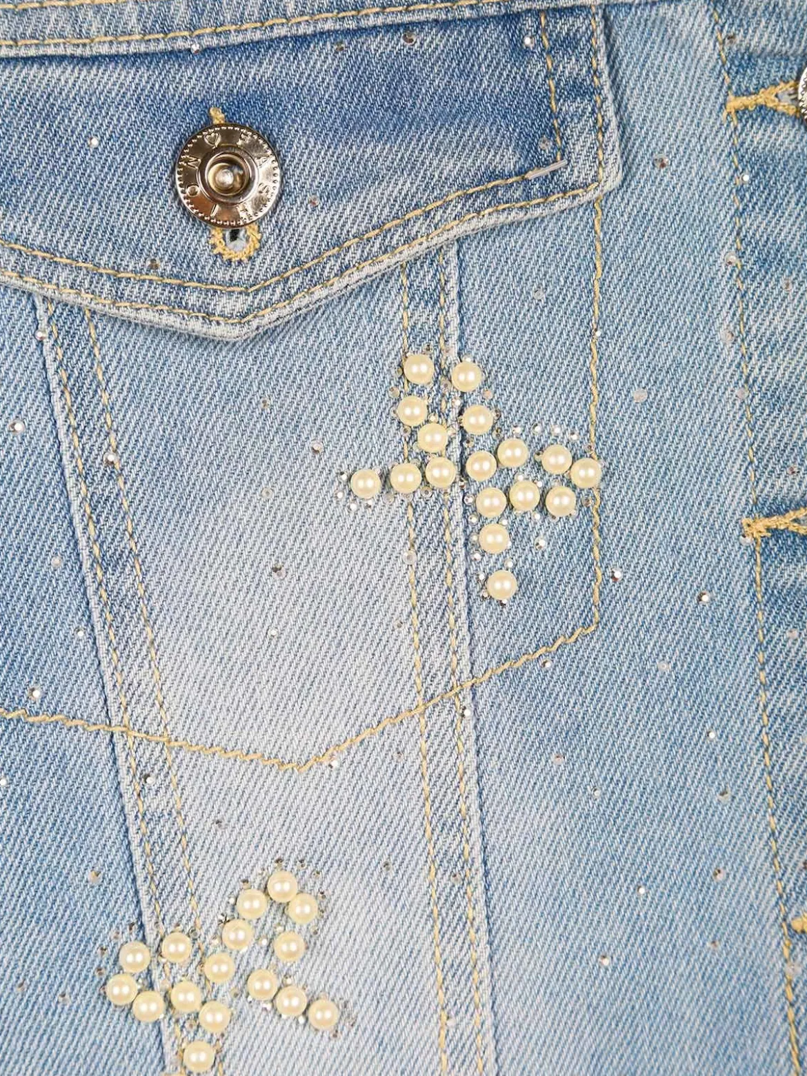 Sweet Junior Giacca cropped da bambina in jeans con perle e strass - jeans
