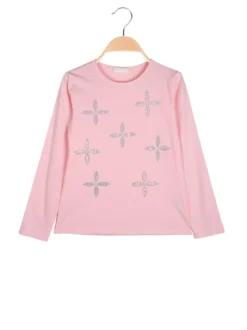 Sweet Junior T-shirt da bambina a maniche lunghe con strass e perle - rosa