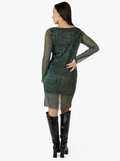 Sweet Miss Abito donna in lurex con maniche lunghe velate - ottanio