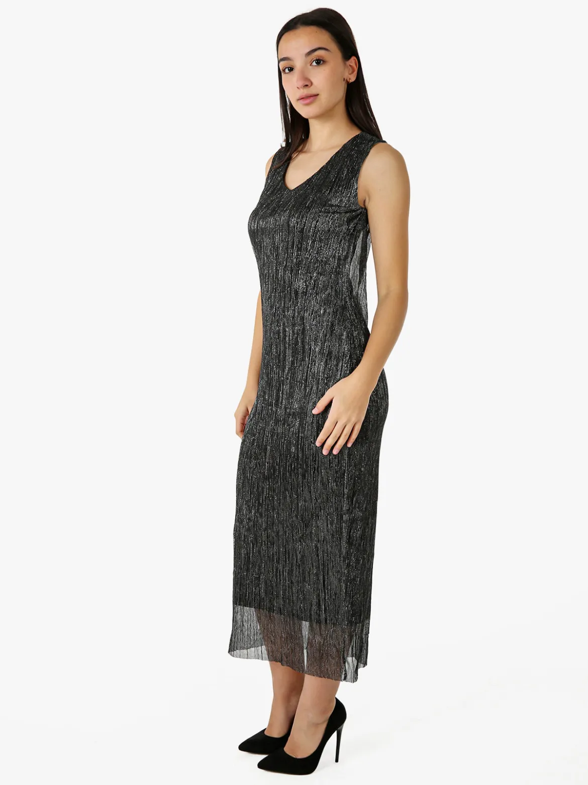 Sweet Miss Abito lungo da donna in lurex senza maniche - argento