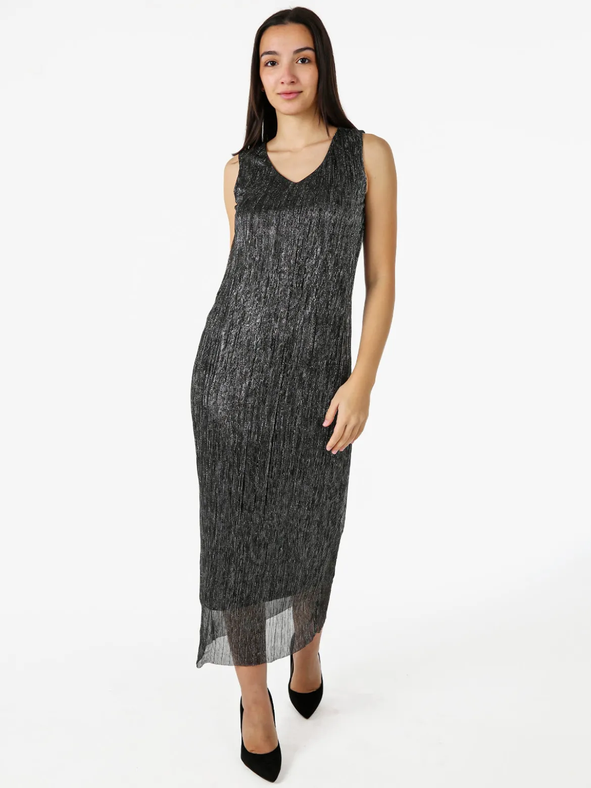 Sweet Miss Abito lungo da donna in lurex senza maniche - argento