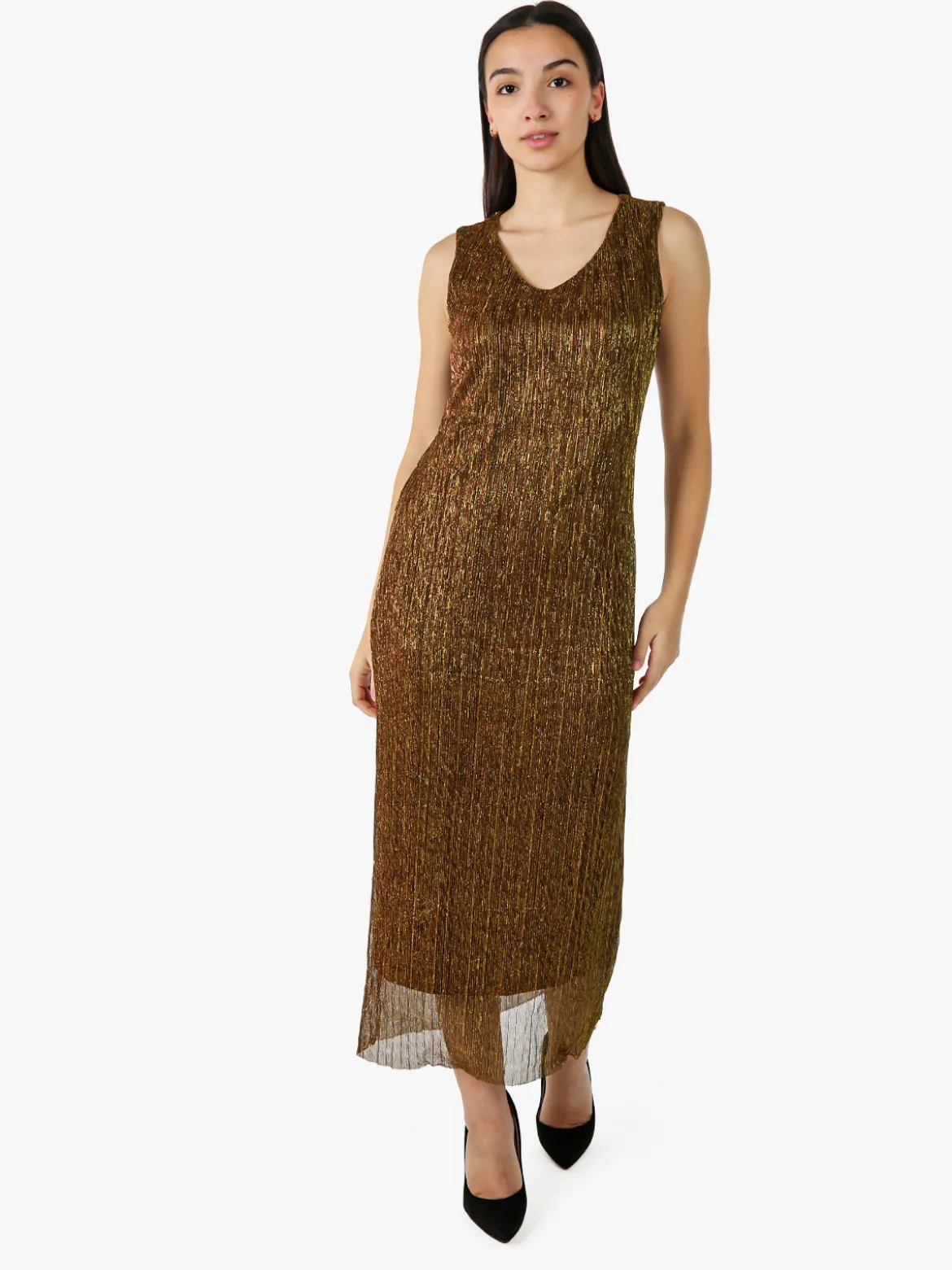 Sweet Miss Abito lungo da donna in lurex senza maniche - oro