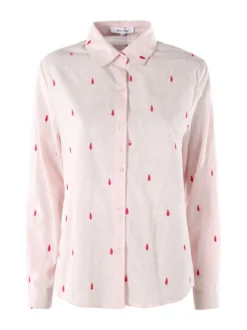 Sweet Miss Camicia donna in misto cotone e lino a maniche lunghe con ricami a goccia - rosa