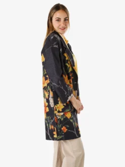 Sweet Miss Cappotto donna oversize in tessuto scamosciato con stampe floreali - nero