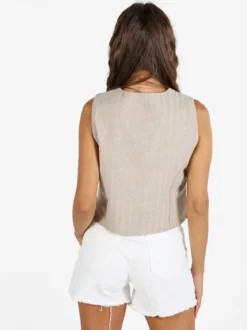 Sweet Miss Gilet donna a righe in misto lino e cotone - beige