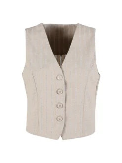 Sweet Miss Gilet donna a righe in misto lino e cotone - beige