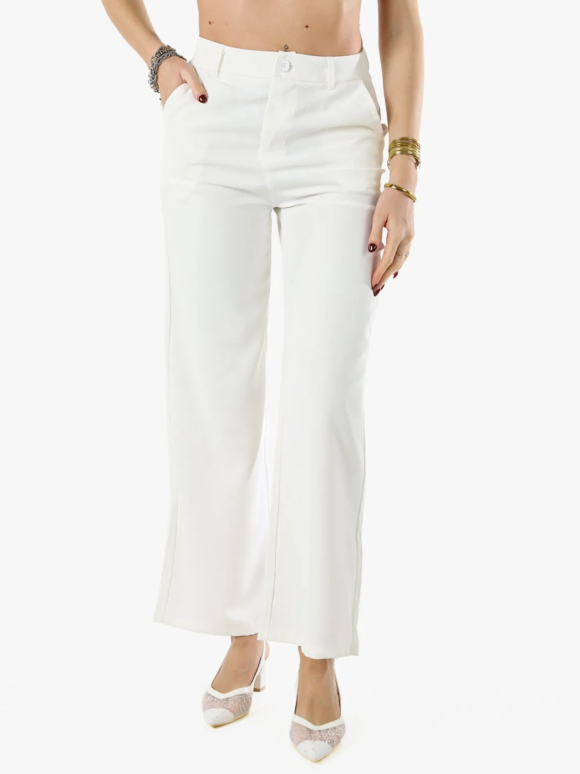 Sweet Miss Pantaloni donna a palazzo - bianco