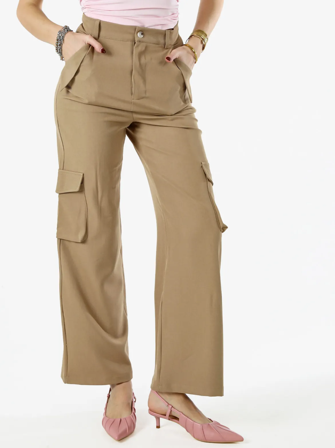 Sweet Miss Pantaloni donna a palazzo con tasconi laterali - cammello