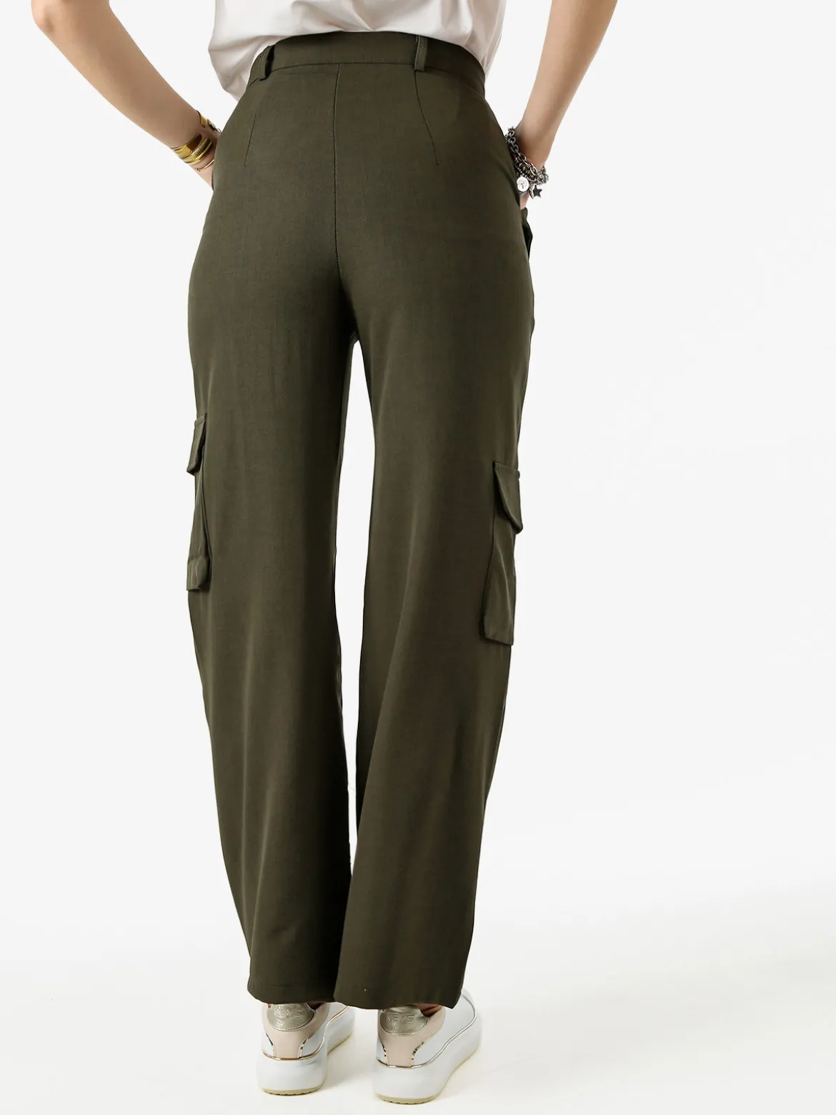 Sweet Miss Pantaloni donna a palazzo con tasconi laterali - militare