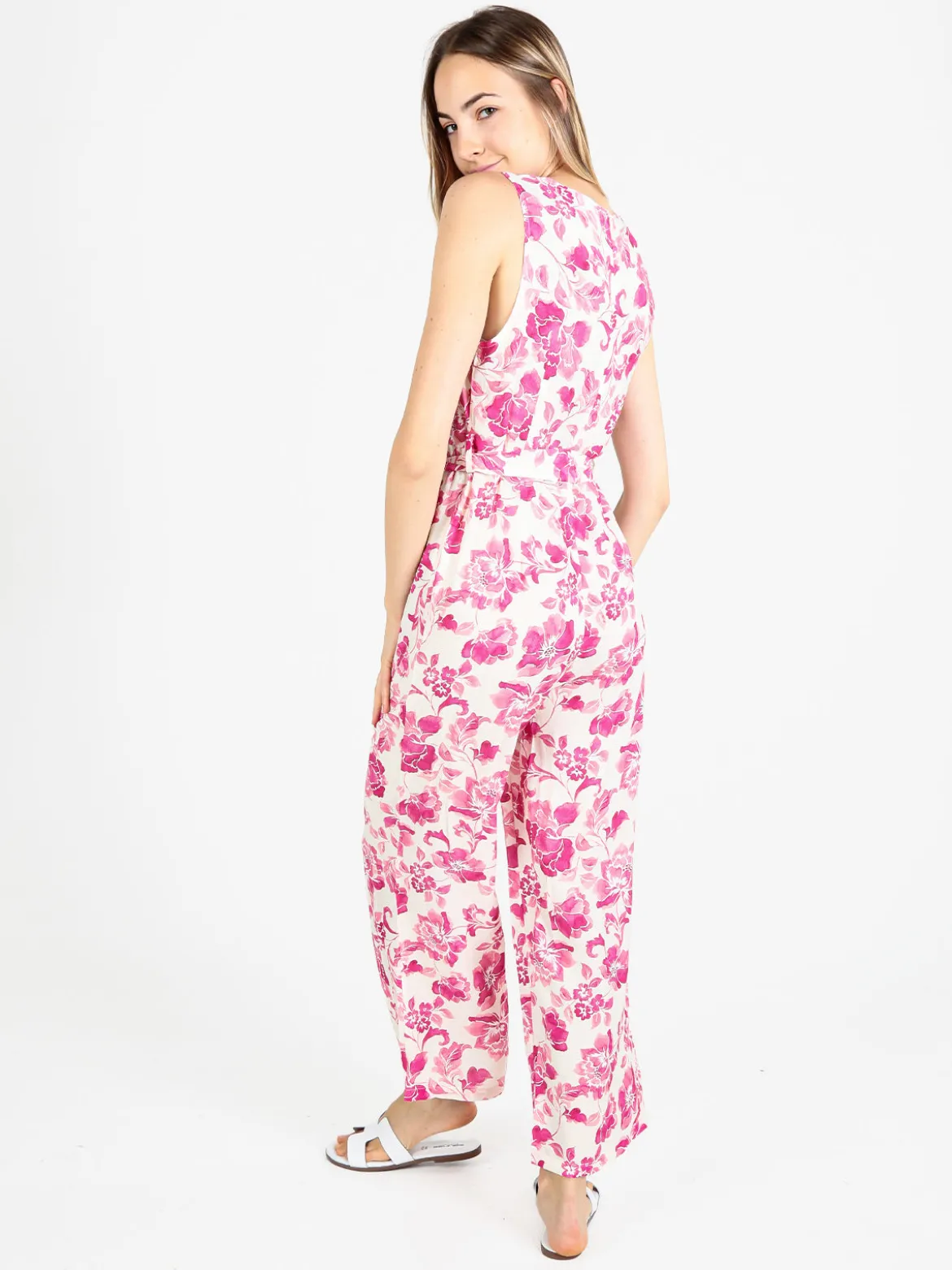 Sweet Miss Tuta lunga jumpsuite donna senza maniche con stampa floreale