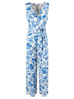 Sweet Miss Tuta lunga jumpsuite donna senza maniche con stampa floreale