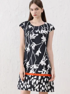 Sweet Miss Vestito donna a maniche corte in misto lino e cotone