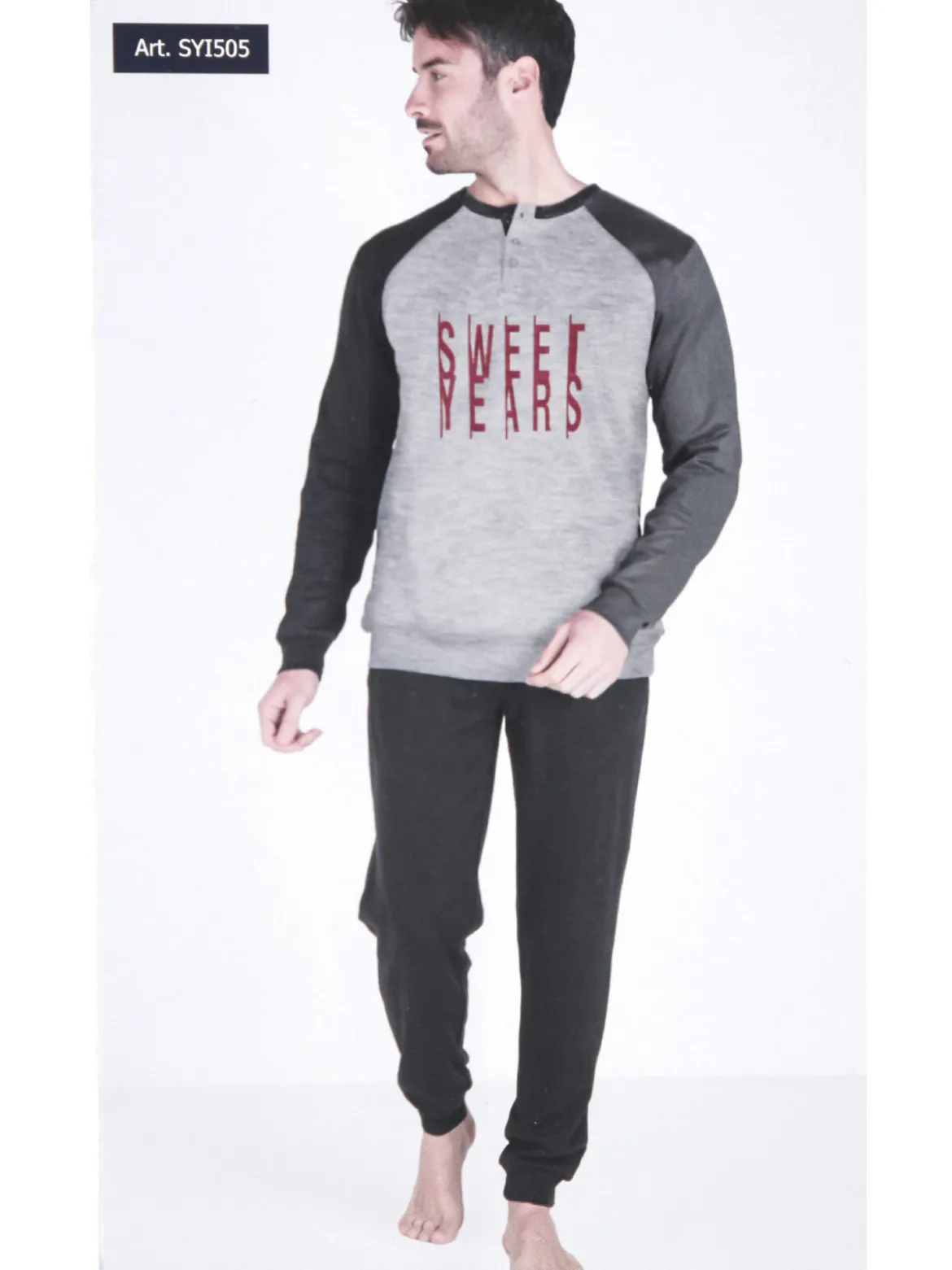 Sweet Years Pigiama lungo da uomo in caldo cotone interlock