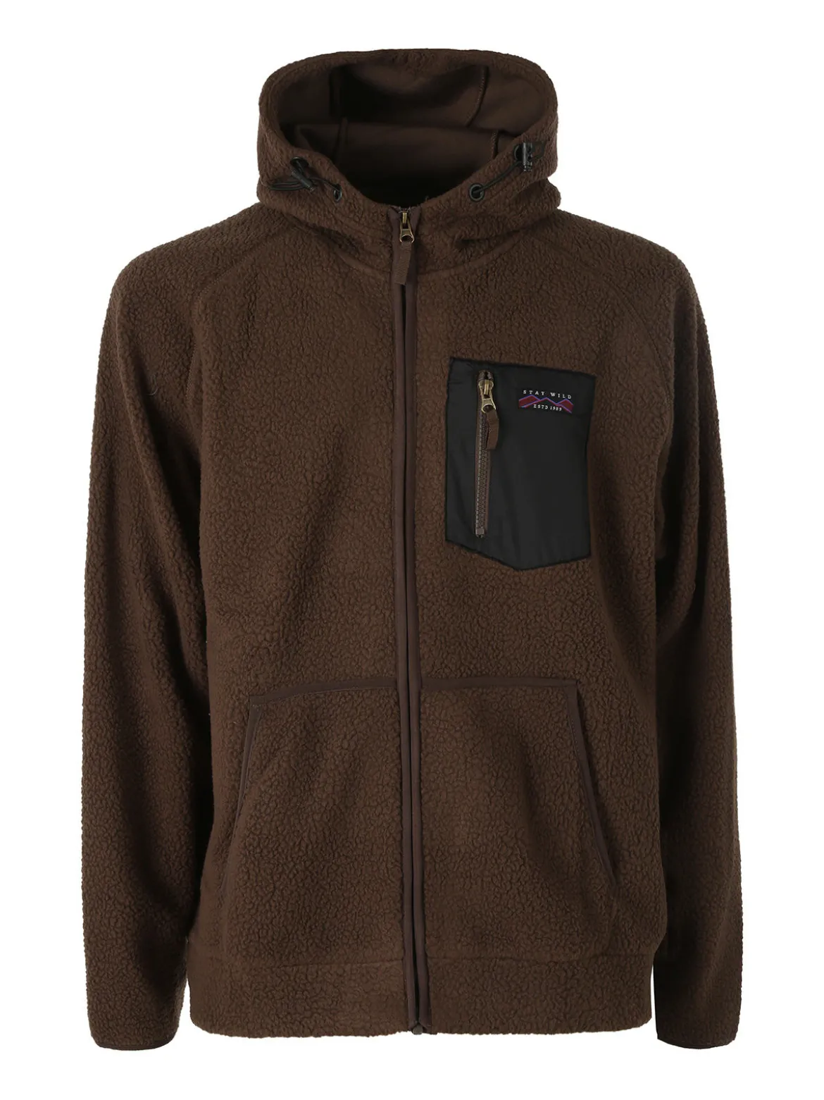 The People Rep Felpa teddy in pile da uomo con cappuccio e zip - marrone