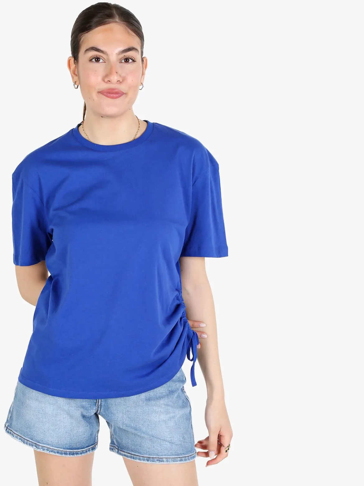 The People Rep T-shirt donna in cotone con arricciatura laterale