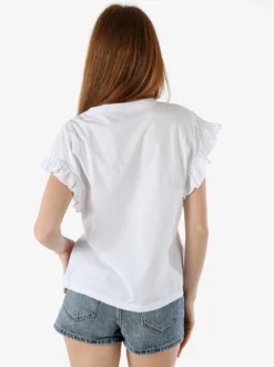 The People Rep T-shirt donna in cotone con maniche a volant e taschino di strass - bianco