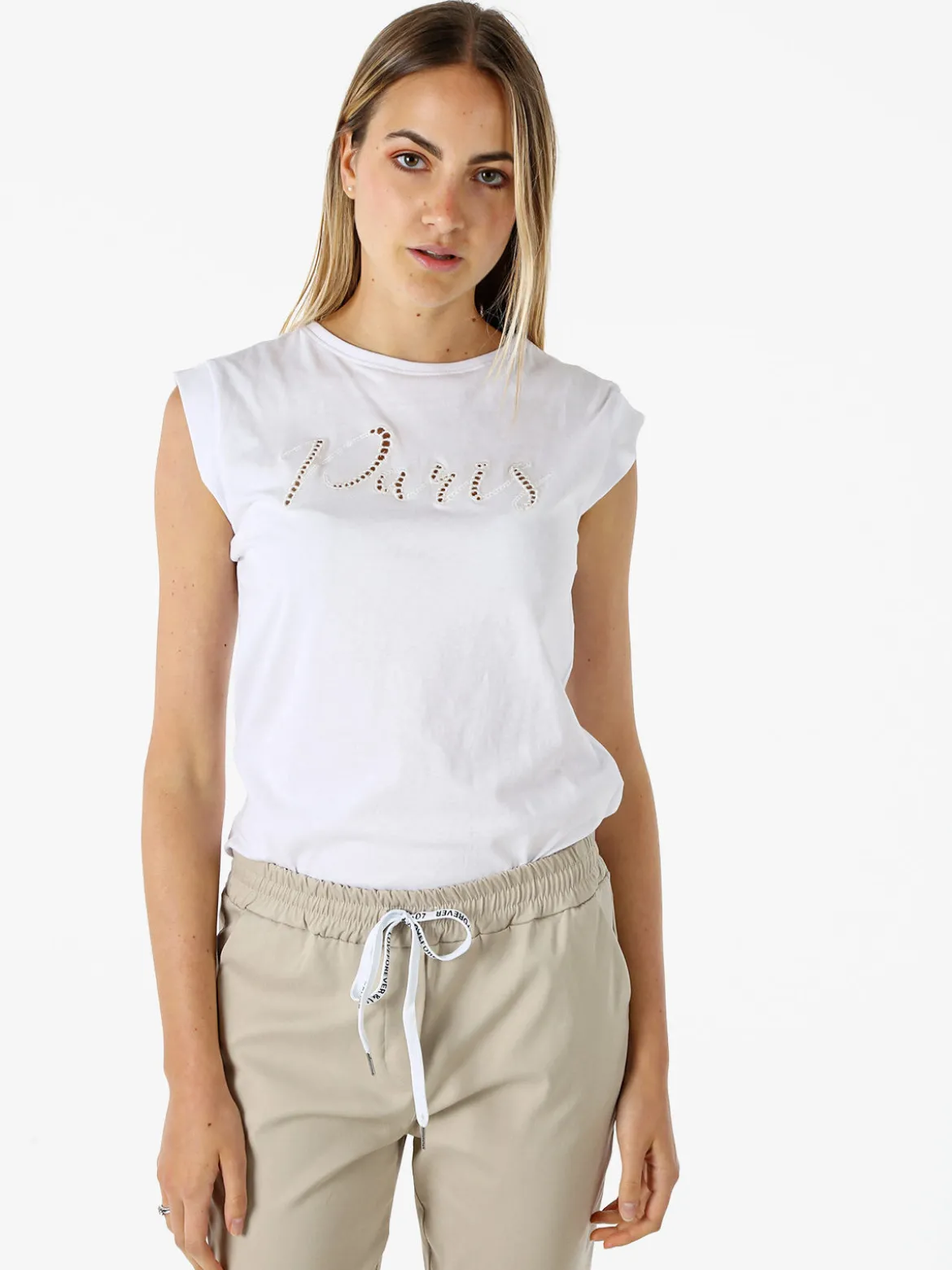 The People Rep T-shirt donna in cotone con ricamo - bianco