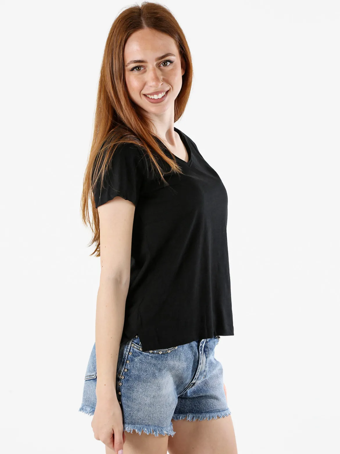 The People Rep T-shirt donna in cotone con scollo a V - nero