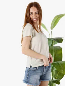 The People Rep T-shirt donna in cotone con scollo a V - sabbia
