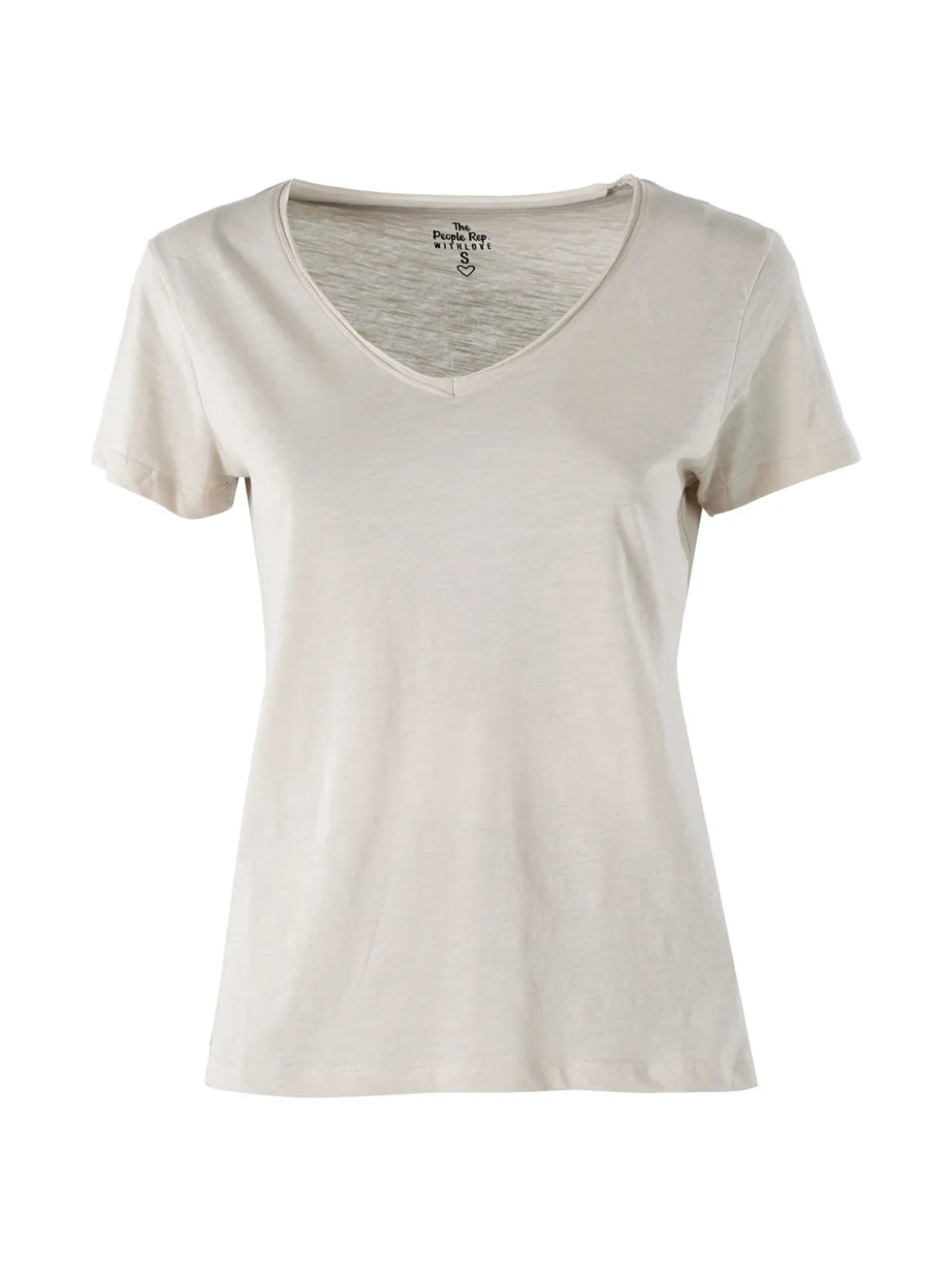 The People Rep T-shirt donna in cotone con scollo a V - sabbia