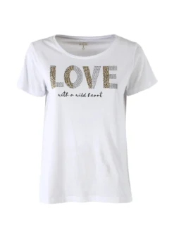 The People Rep T-shirt donna in cotone con stampa animalier e micro borchie - bianco