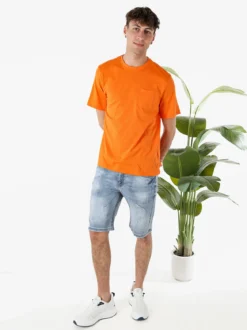 The People Rep T-shirt in cotone da uomo con taschino - arancione