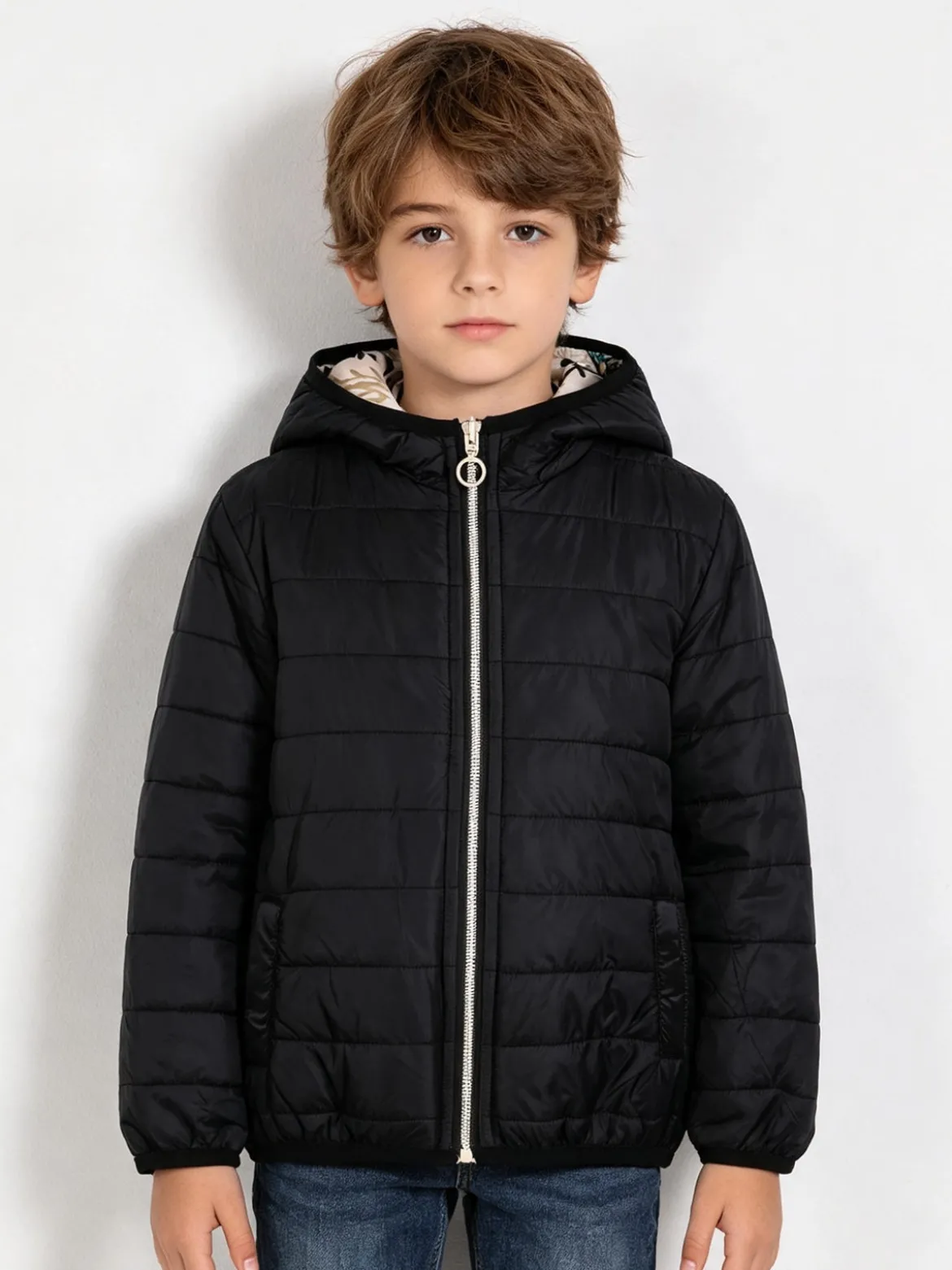 Top Style Giubbino 100 grammi da bambino reversibile con cappuccio e zip - nero
