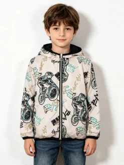 Top Style Giubbino 100 grammi da bambino reversibile con cappuccio e zip - nero