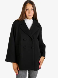 Trasparenze Cappotto corto da donna a doppiopetto con bottoni - nero