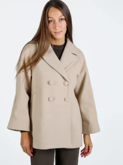 Trasparenze Cappotto corto da donna a doppiopetto con bottoni - beige