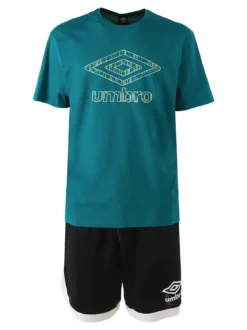 Umbro Completo corto da uomo con logo t-shirt in cotone e bermuda sportivi - verde