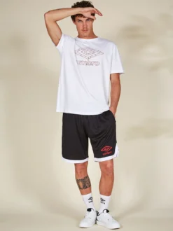 Umbro Completo corto da uomo con logo t-shirt in cotone e bermuda sportivi - bianco