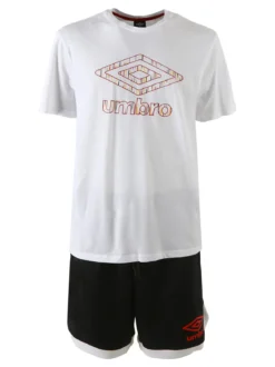 Umbro Completo corto da uomo con logo t-shirt in cotone e bermuda sportivi - bianco