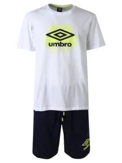 Umbro Completo corto da uomo sportivo in cotone con t-shirt e bermuda - bianco