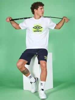 Umbro Completo corto da uomo sportivo in cotone con t-shirt e bermuda - bianco